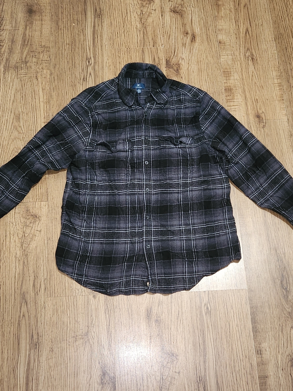 George Black and Gray Plaid Casual Button-Down Shirt